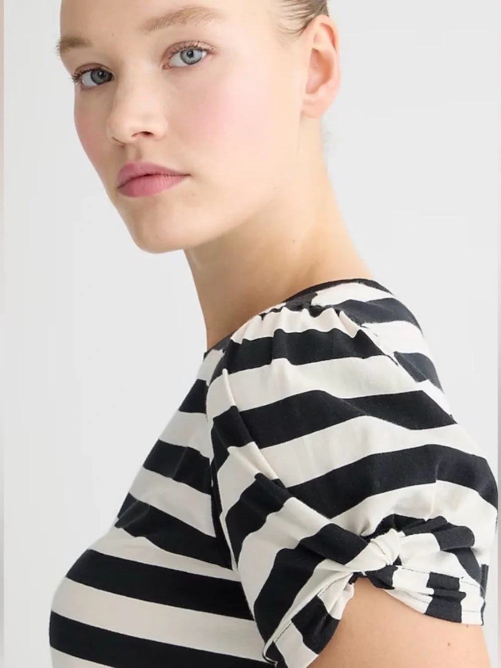 J. Crew Black & White Striped Puff-Sleeve Tee